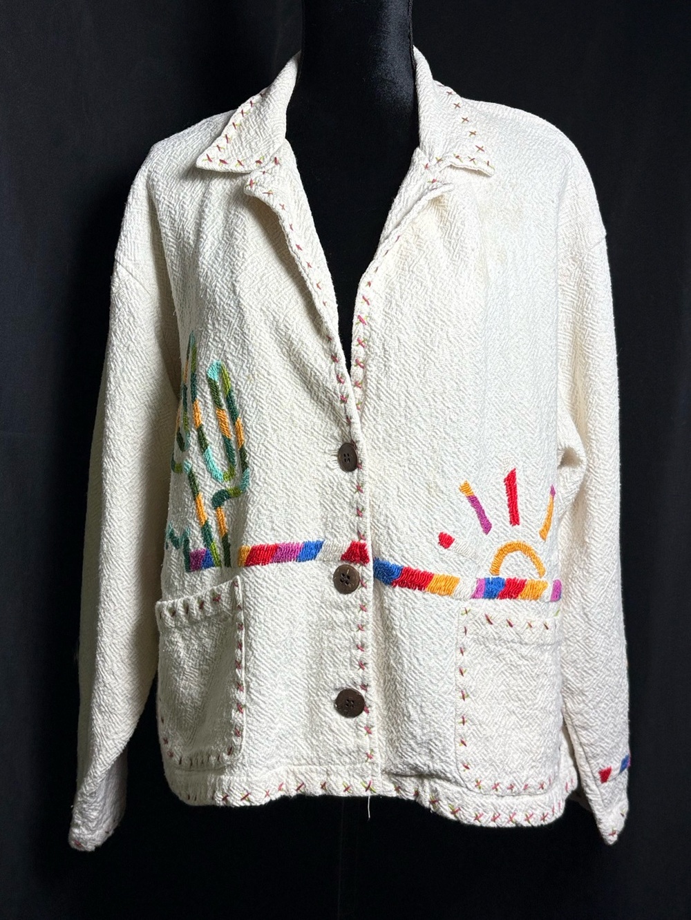 Chico’s D.E.S.I.G.N. Vintage Embroidered Cotton Art-to-Wear Jacket M/L